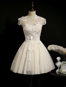 Picture of Cute Ivory Tulle Cap Sleeves Cute Homecoming Dress Graduation Dress, Short Prom Dress